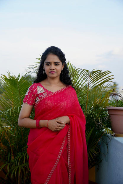 Space silk with heavy work blouse(unstitched )😍🥰😎🏃🏼‍♀️Offer (RED)