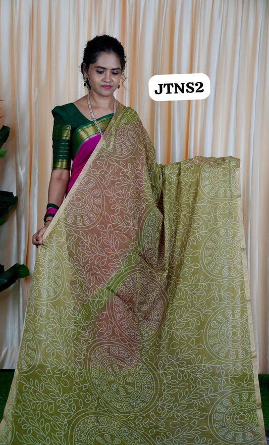 Jute linen sarees With kalamkari style blouse🥰🥳✅