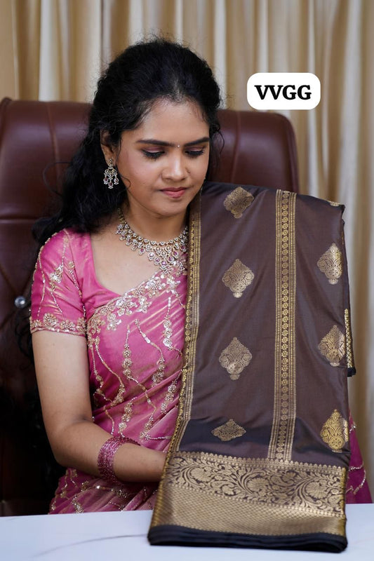 Soft silk saree with Monochrome border🥳