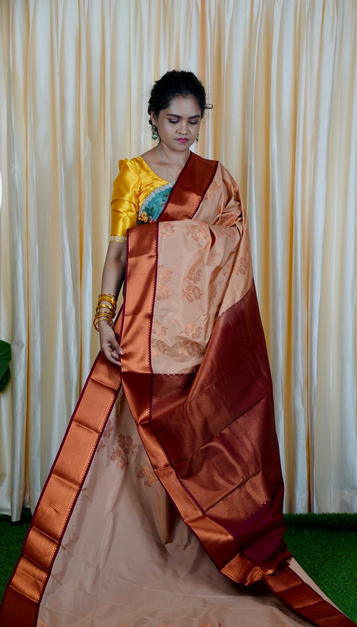 Premium soft semi silk sarees with contrast blouse🥳✅
