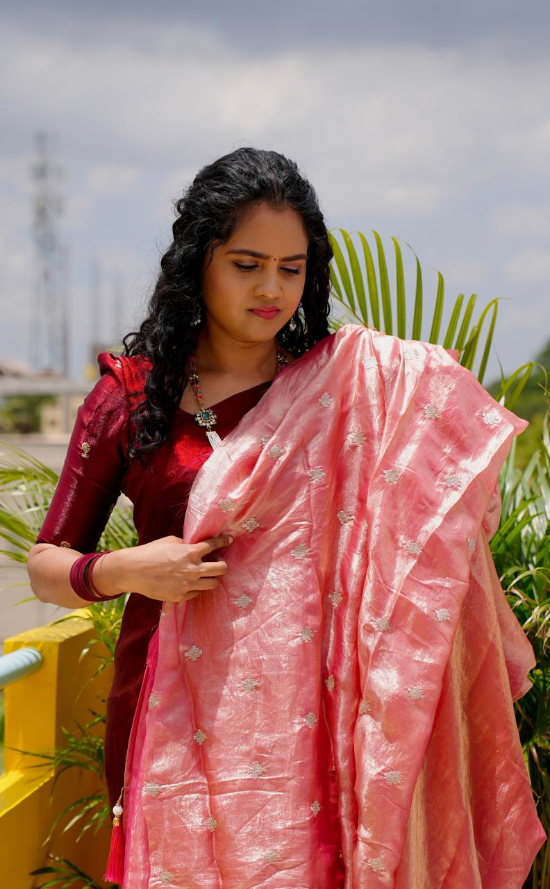 Premium space silk sarees with tassels and chumky work blouse 🍄🥳