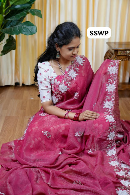 Premium shiny Space silk with pearl work saree🥰🥳