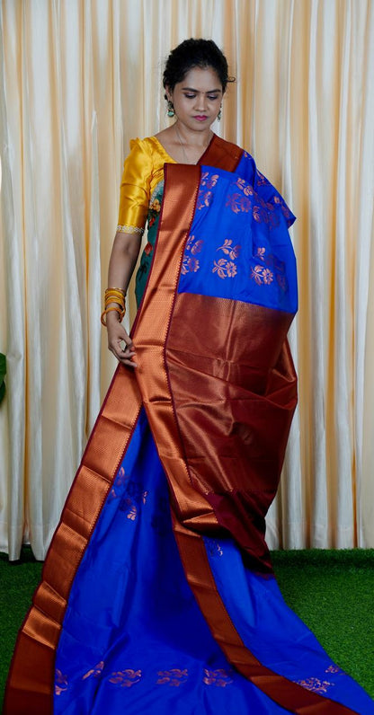 Premium soft semi silk sarees with contrast blouse🥰🥳✅