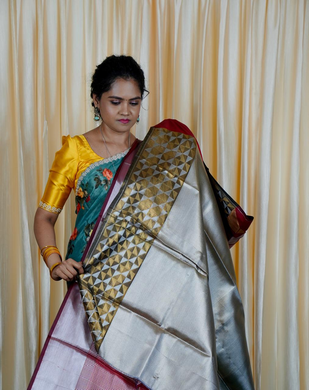 Tissue semi silk sarees in geometric pattern🥰🥳