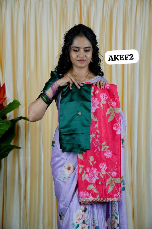 Chinnon digital printed sarees with pearl work and cutwork border.🥰🥳✅