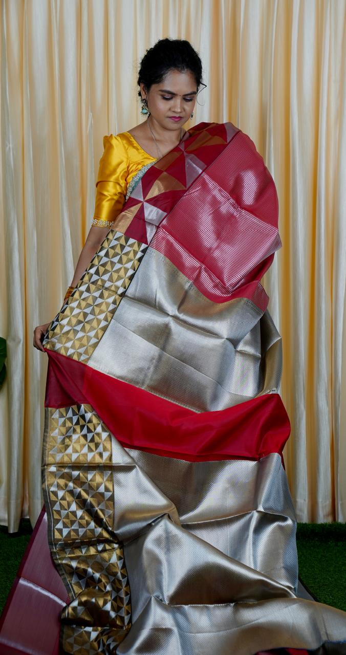 Tissue semi silk sarees in geometric pattern🥰🥳