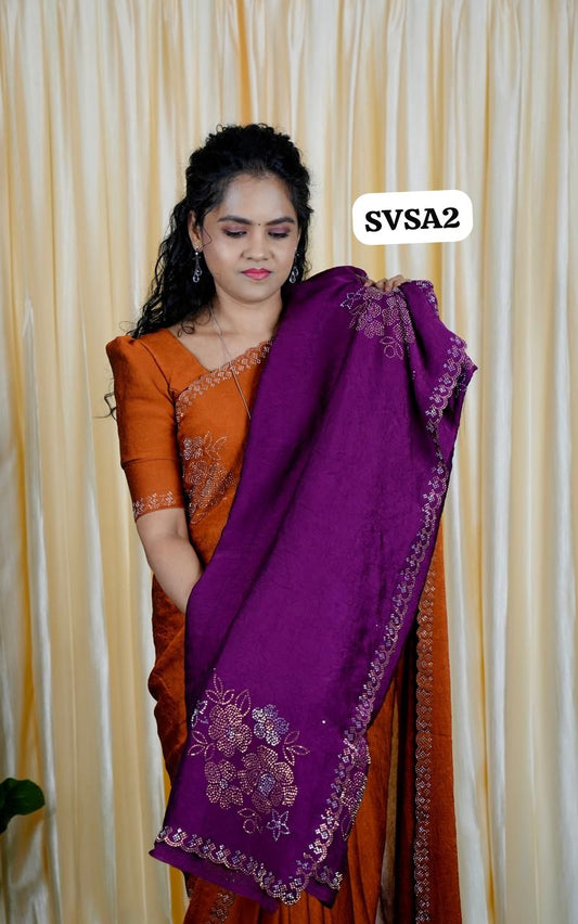 Georgette crushed fabric with sivoski work🥰🥳✅