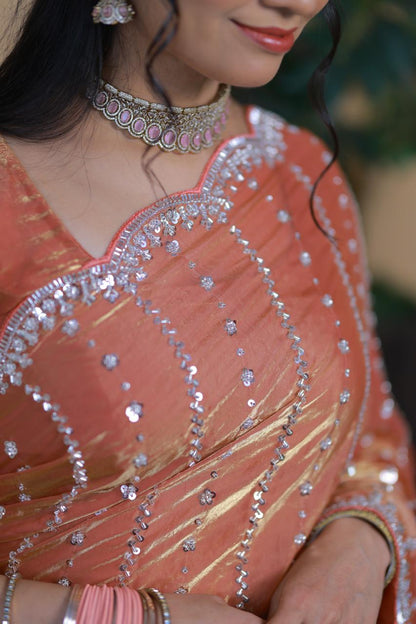 Heavy premium space silk sarees with katdana beads work 🥳✅