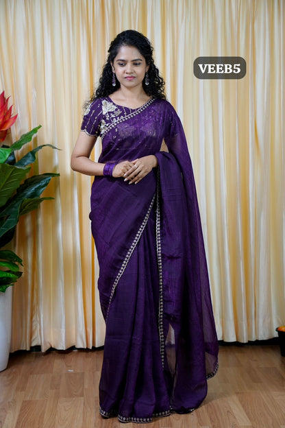 Space silk with heavy work blouse unstitched 😍🥰😎🏃🏼‍♀️Offer Purple