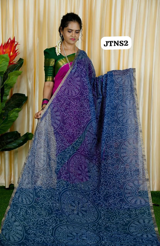 Jute linen sarees With kalamkari style blouse🥰🥳✅