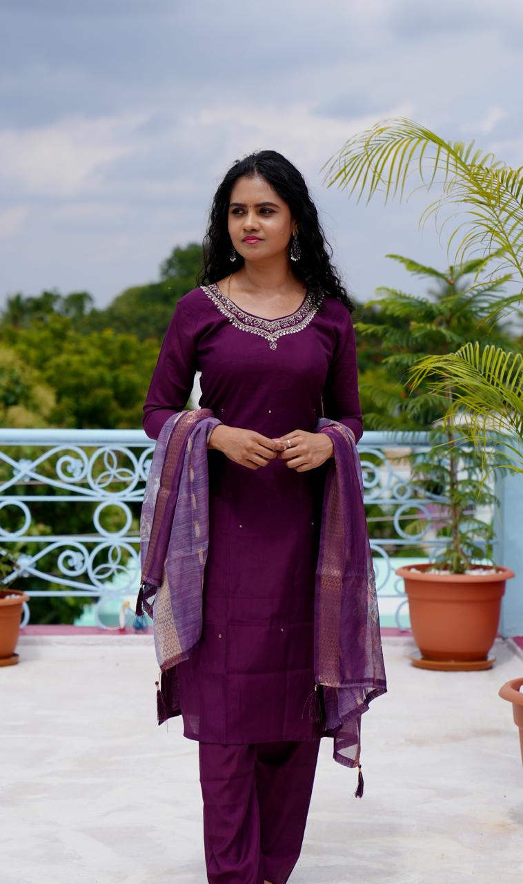Premium cotton silk salwar set (stitched). 🥳