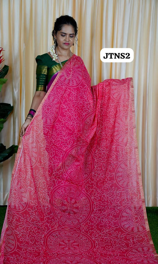 Jute linen sarees With kalamkari style blouse🥳✅