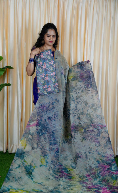 Organza saree with prints🍄🥳