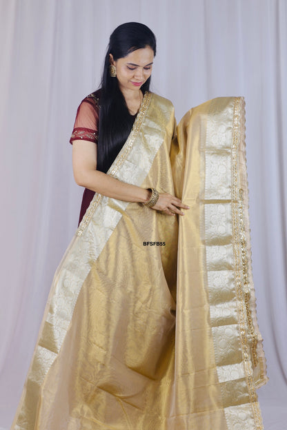 Offer GOLDEN SAREE WITH LACE BORDER😍