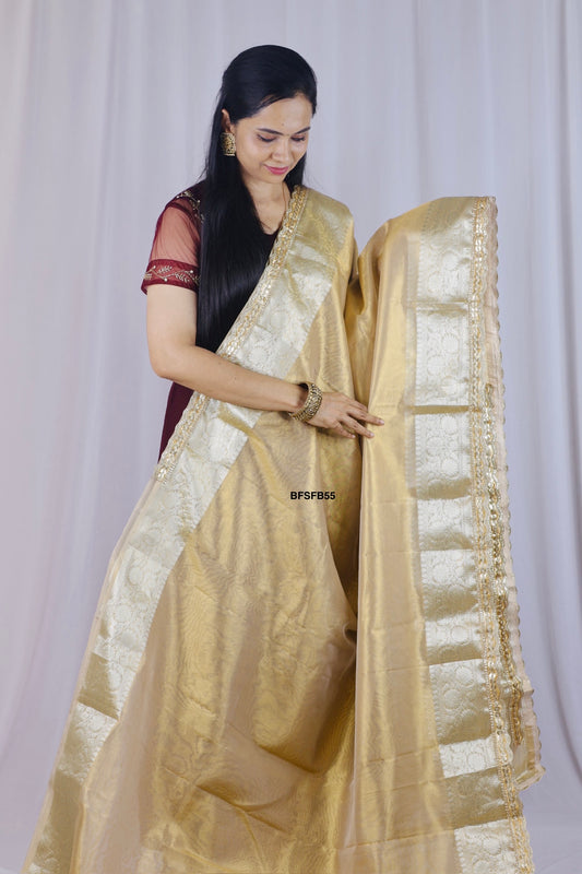 Offer GOLDEN SAREE WITH LACE BORDER😍