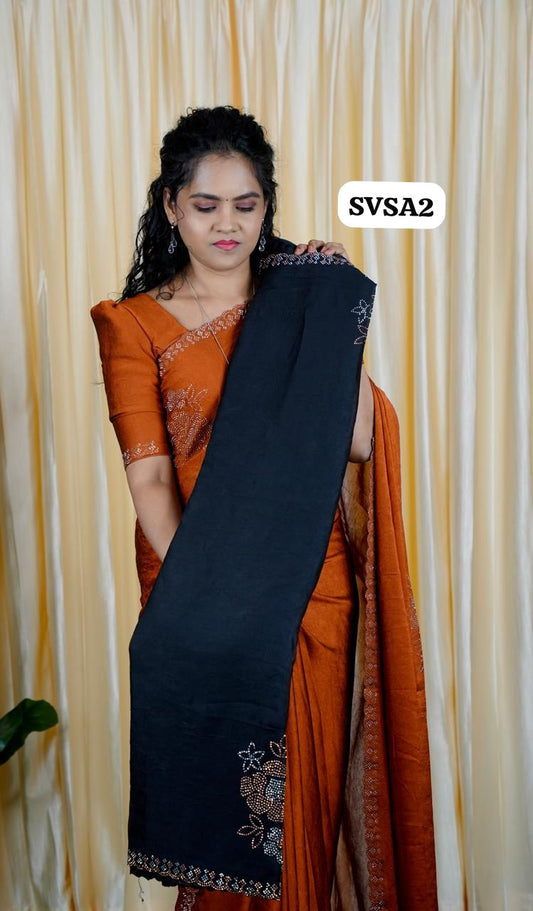 Georgette crushed fabric with sivoski work🥰🥳✅