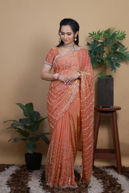 Heavy premium space silk sarees with katdana beads work 🥳✅