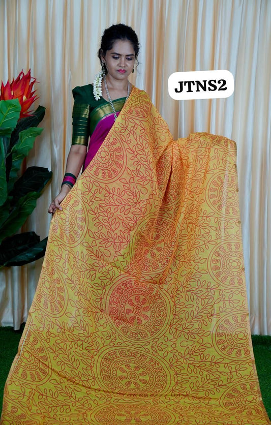 Jute linen sarees With kalamkari style blouse🥳✅
