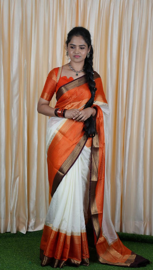 Premium Warm silk saree 🥰🥳🔥✅Stitched (Orange blouse)