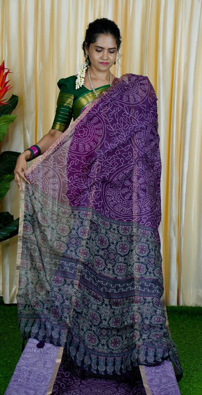 Jute linen sarees With kalamkari style blouse🥰🥳✅