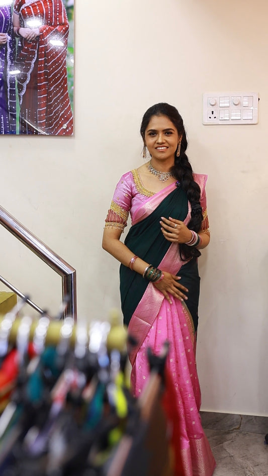Warm silk saree in half and half 🥳