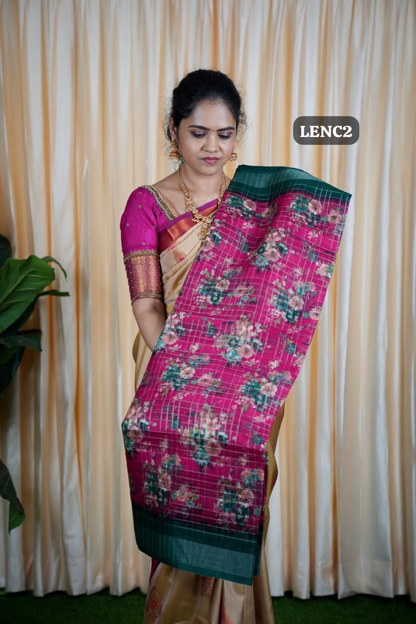 linen cotton withChecks Contrast Border sold❌