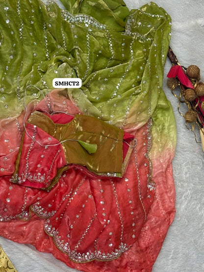 Heavy premium space silk sarees with katdana beads work🥳