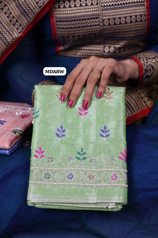 Soft Tissue silk with premium stone work and pearl work😍Ⓜ️