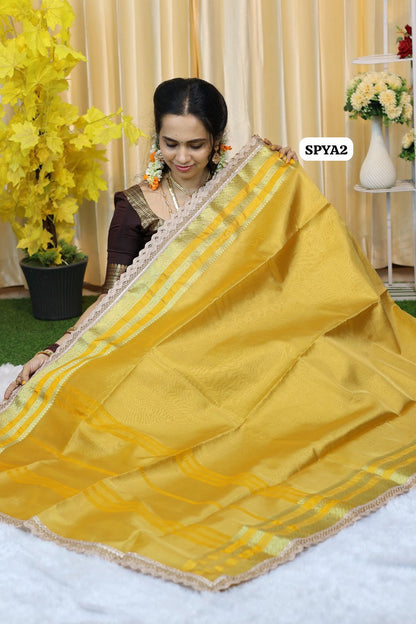 Soft tissue silk saree with lace work border😍🥳running blouse