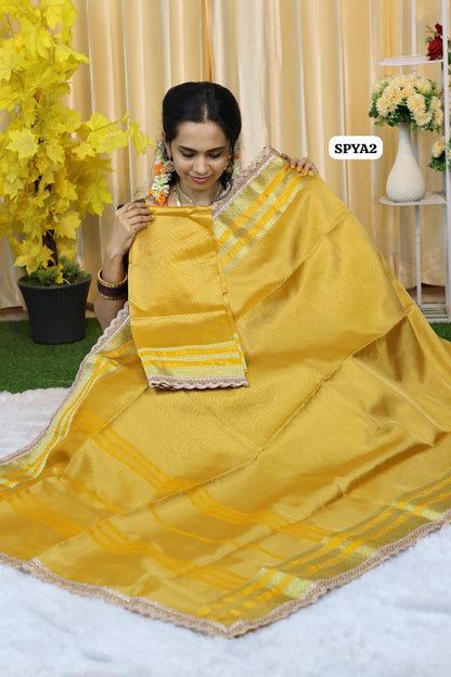 Soft tissue silk saree with lace work border😍🥳running blouse
