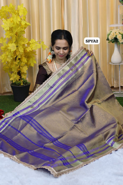 Soft tissue silk saree with lace work border😍🥳running blouse