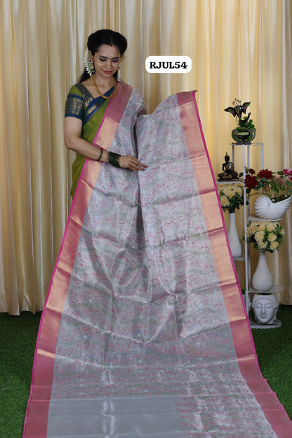 Aadi offer 🌹White Tissue saree with embroidery