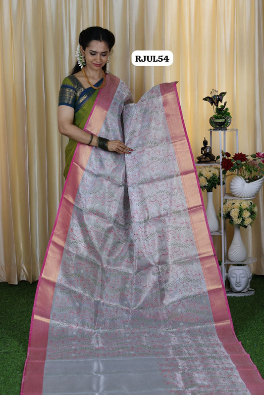 Aadi offer 🌹White Tissue saree with embroidery
