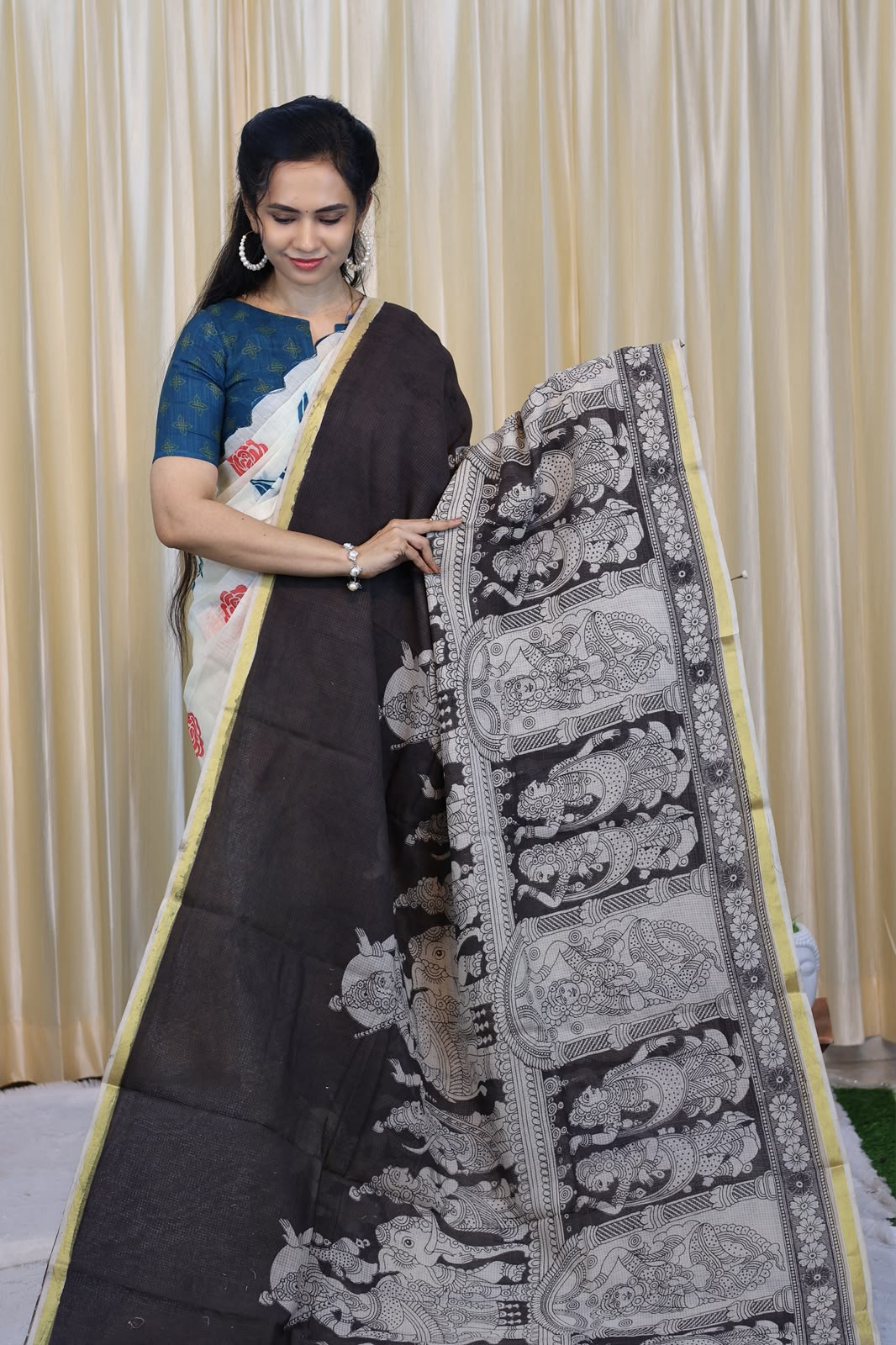 Soft Kota cotton Kalamkari print saree. Natural dyes used without any artificial color😍🥰😎🌈📚