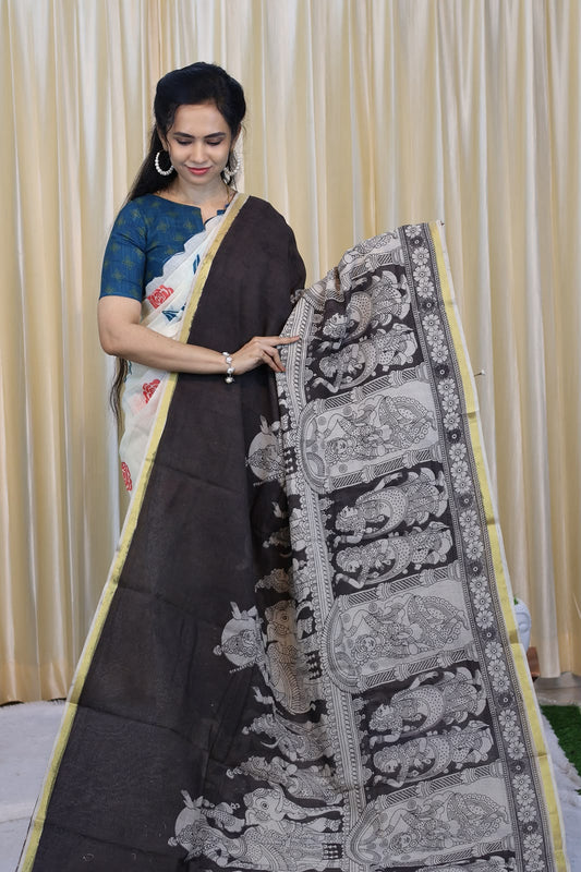 Soft Kota cotton Kalamkari print saree. Natural dyes used without any artificial color😍🥰😎🌈📚