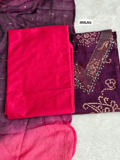 Premium Modal silk top , gadwal duppata and cotton bottom 2.5 MTRS (stitched )🥳