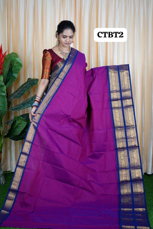 Kanchi Cotton Saree purple  with neavy blue💜❌