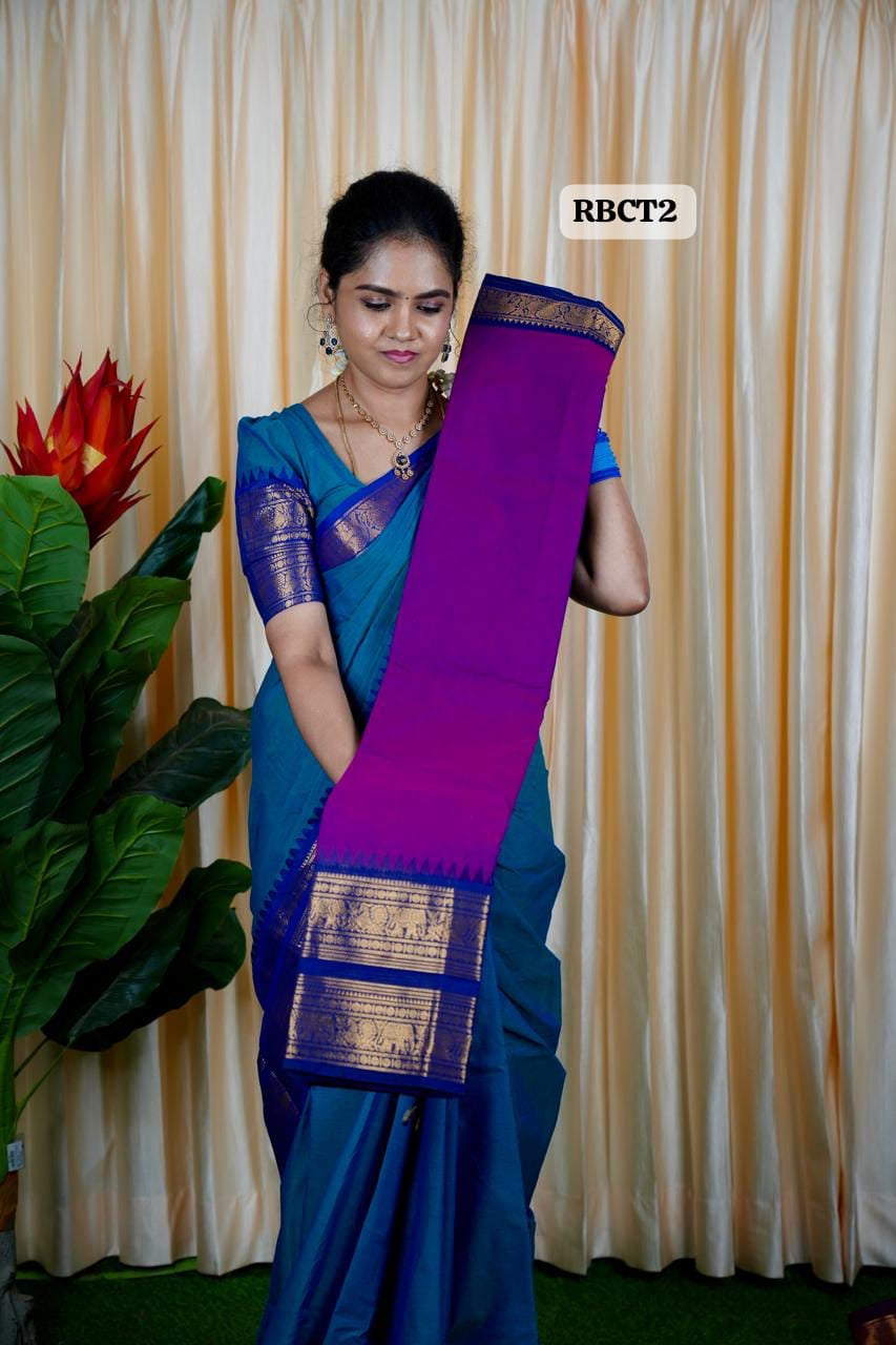 Kanchi Cotton Saree purple  with neavy blue💜❌