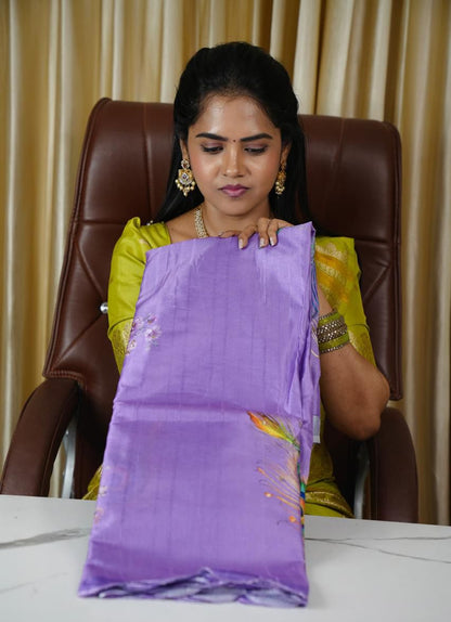 Handloom tussar silk with peacock feather digital print 🥳