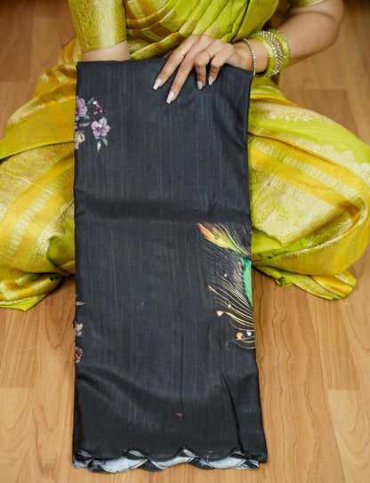 Handloom tussar silk with peacock feather digital print 🥳