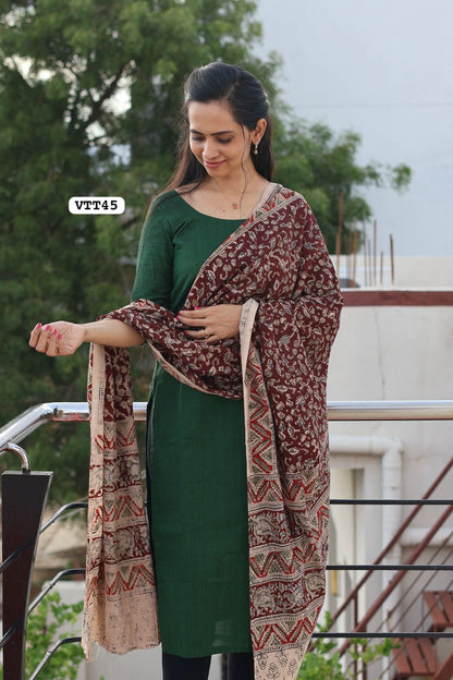 Premium quality cotton salwar 2piece set with kalamkari duppatta (unstitched)🌈🥰😎📚