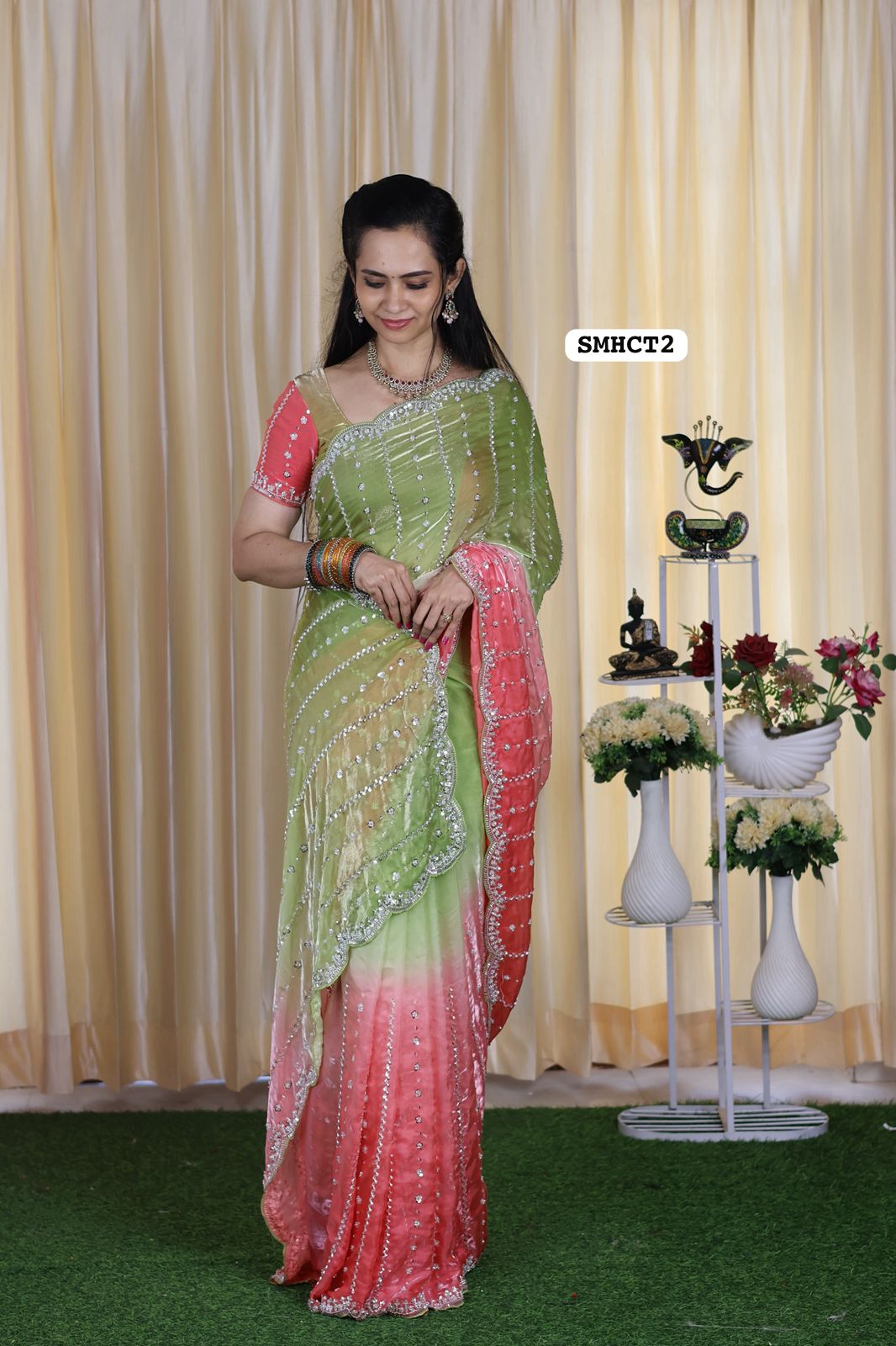 Heavy premium space silk sarees with katdana beads work🥳