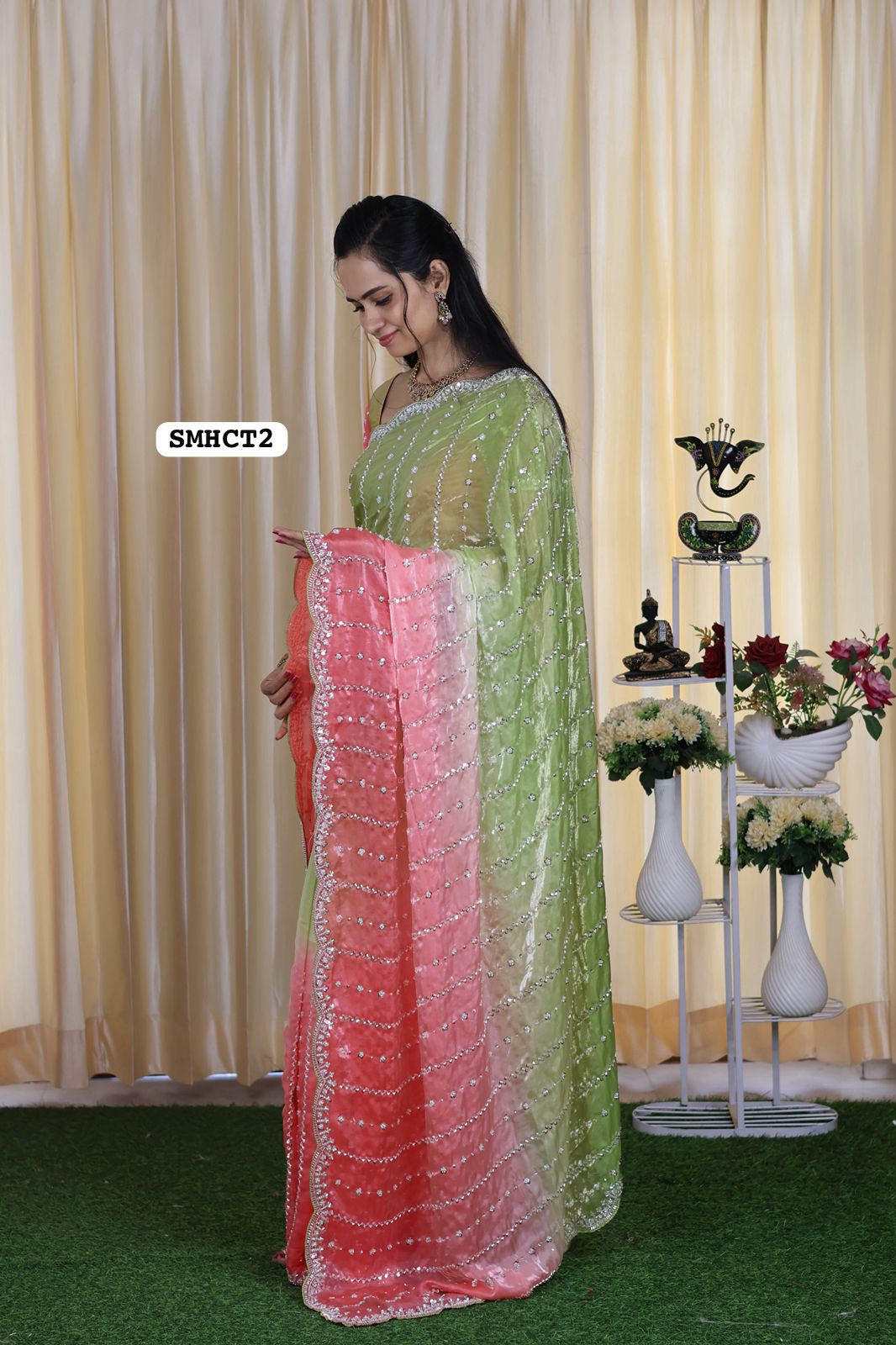 Heavy premium space silk sarees with katdana beads work🥳