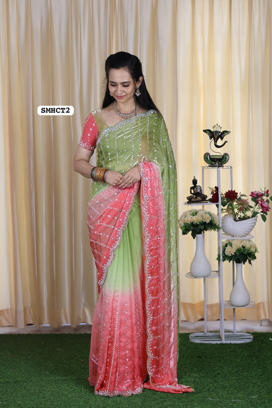 Heavy premium space silk sarees with katdana beads work😍🥳