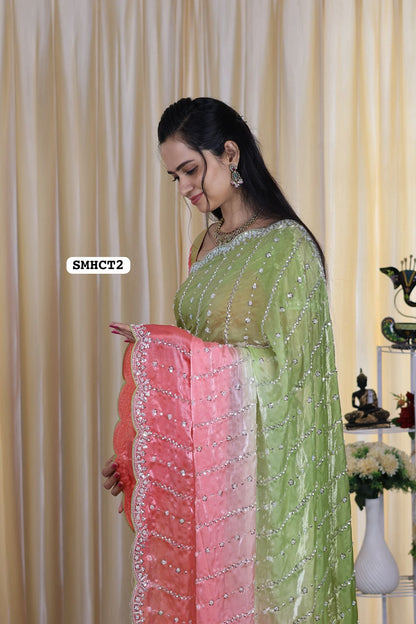 Heavy premium space silk sarees with katdana beads work🥳