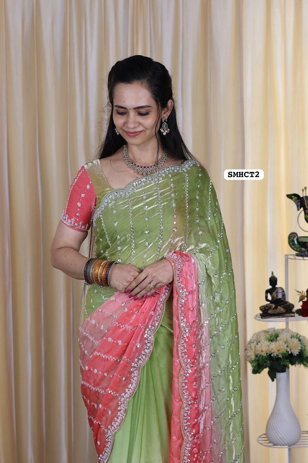 Heavy premium space silk sarees with katdana beads work🥳