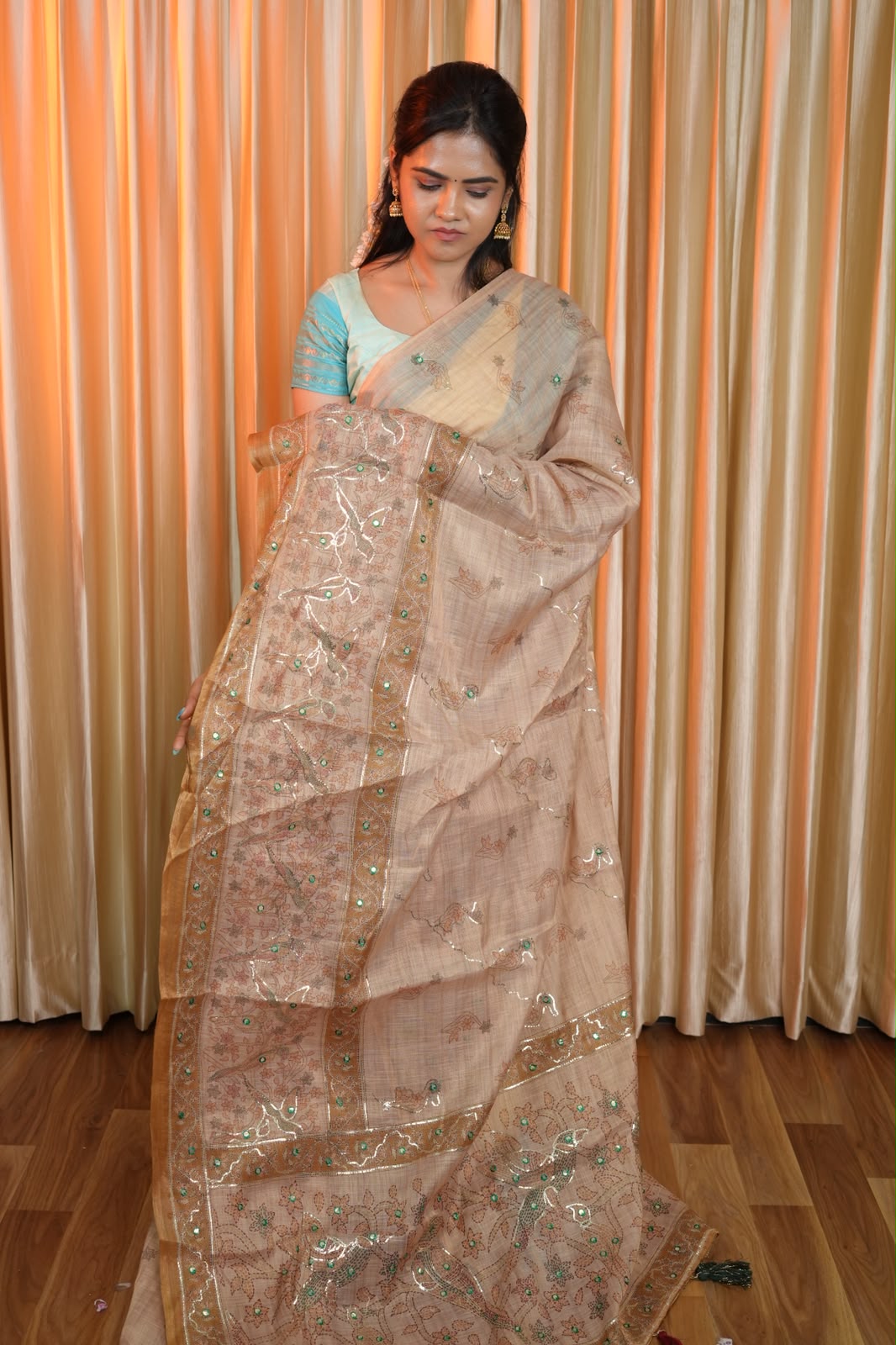 Tussar silk with mirror work sarees🥰🥳