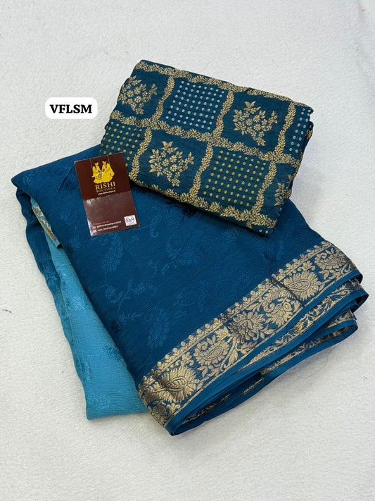 Viscose Chinnon saree 2d self embossed design with small border🥳