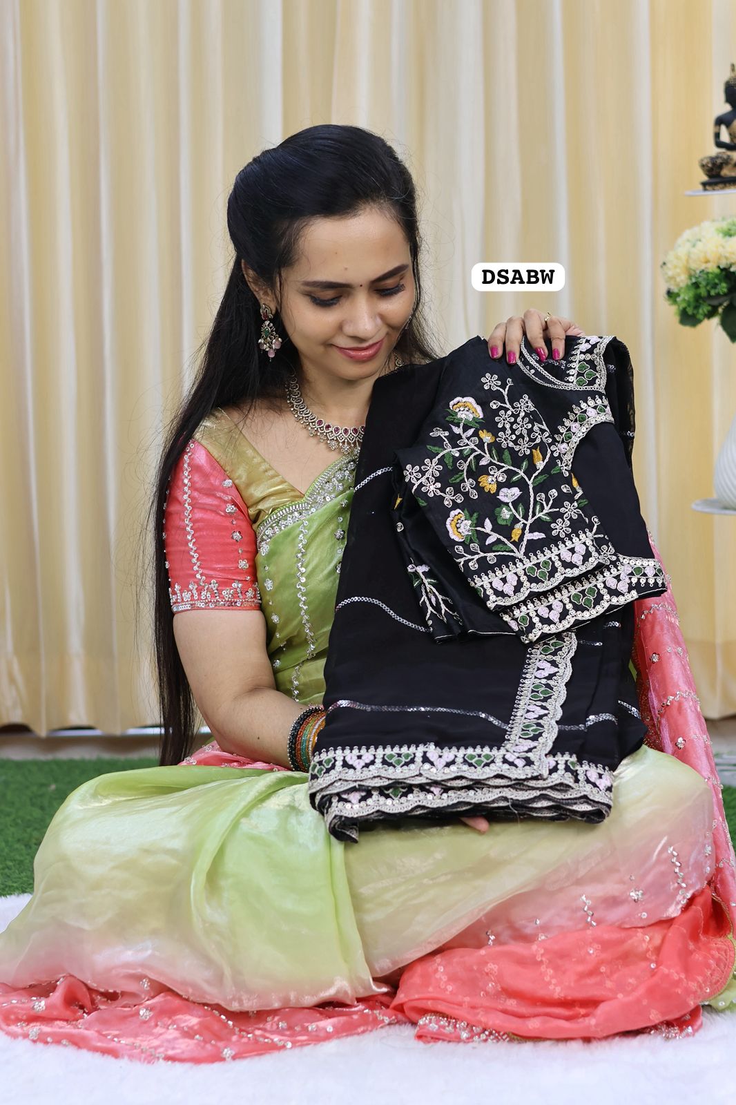 Designer georgette saree full chumkey work and stitched blouse 🥳