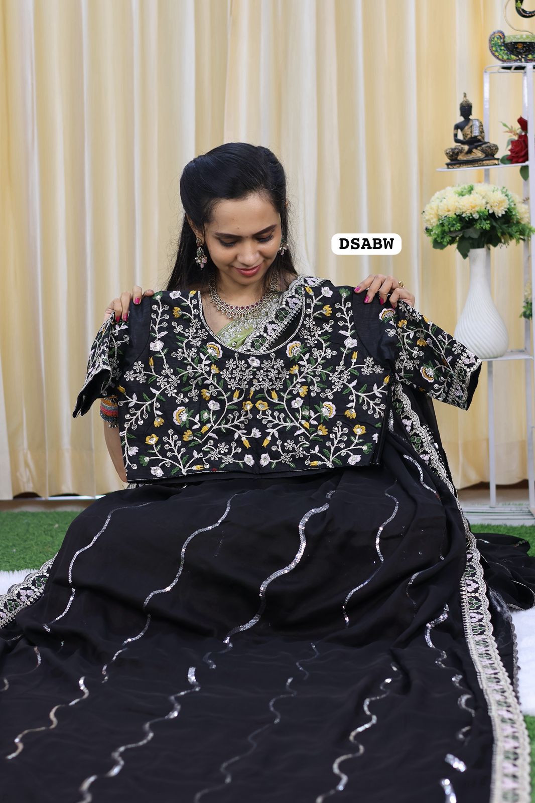 Designer georgette saree full chumkey work and stitched blouse 🥳